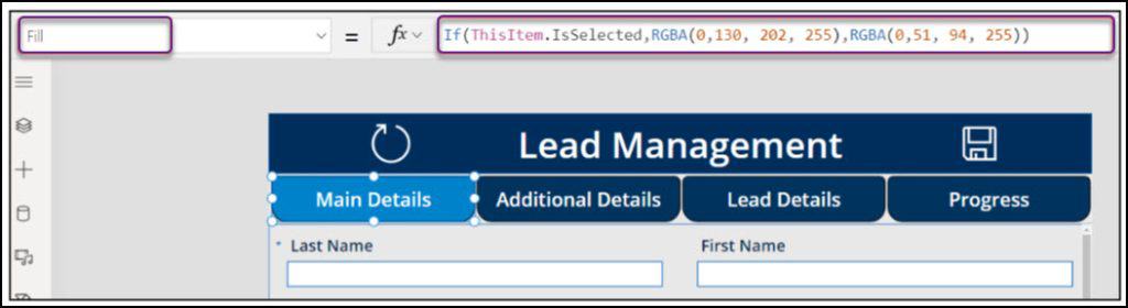 powerapps tab control component