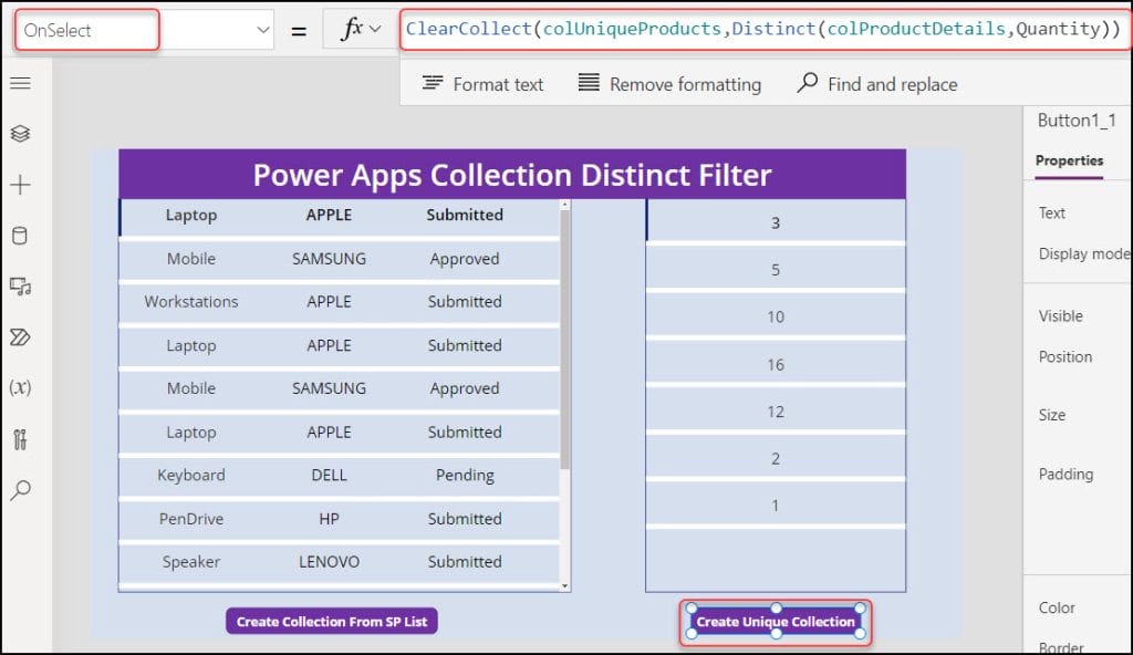 Power Apps Collection Distinct Filter With Number