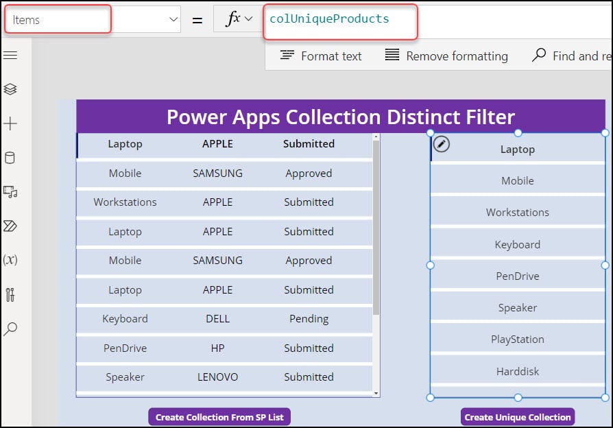 Power Apps Collection Distinct