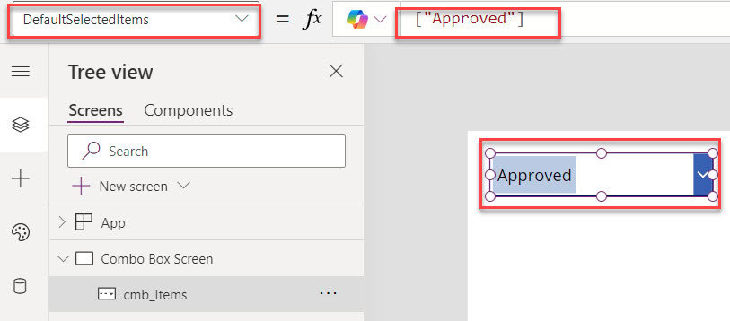 Power Apps Combobox Default Selected Items