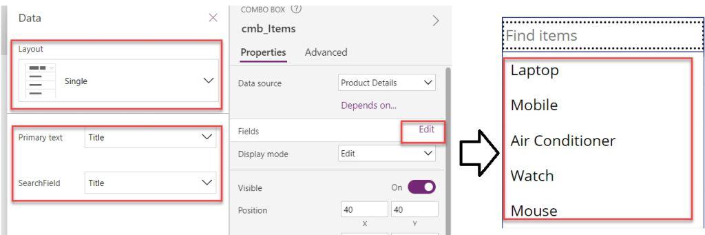 Power Apps Combobox Display Fields