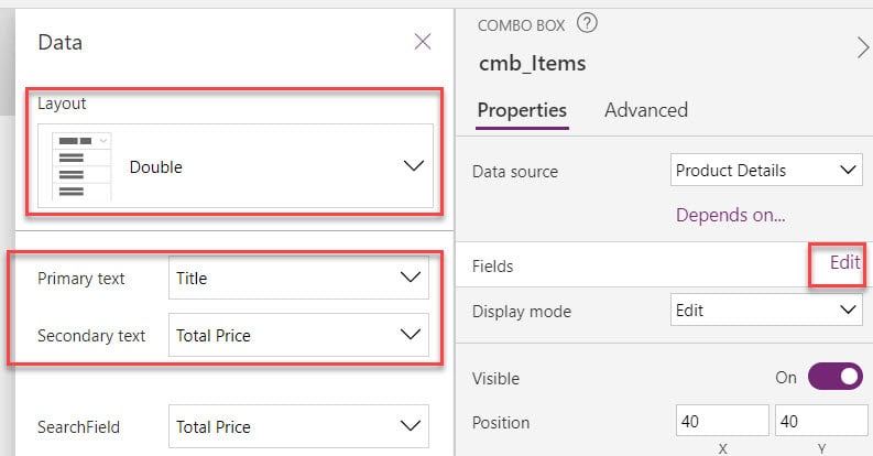 Power Apps Combobox Search Fields