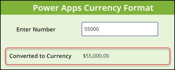 Power Apps Currency Format