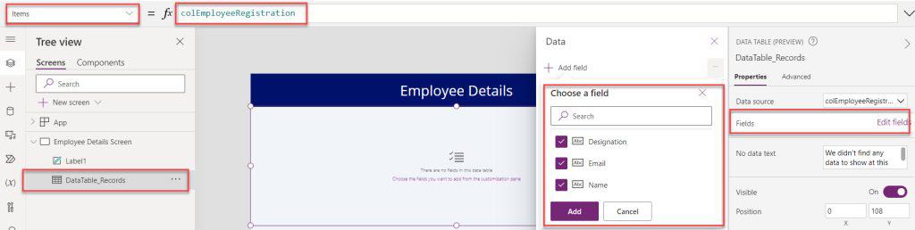 Power Apps Data Table Control Empty