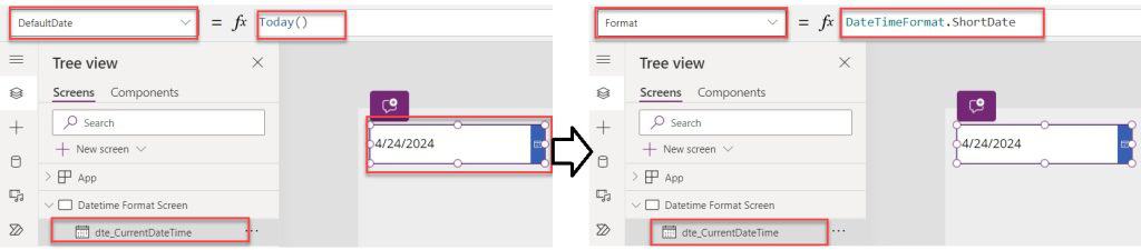 power apps date picker format