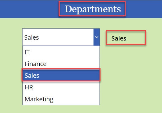 power apps dropdown selected value