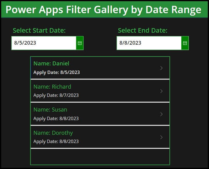 Power Apps Filter Gallery by Date Range