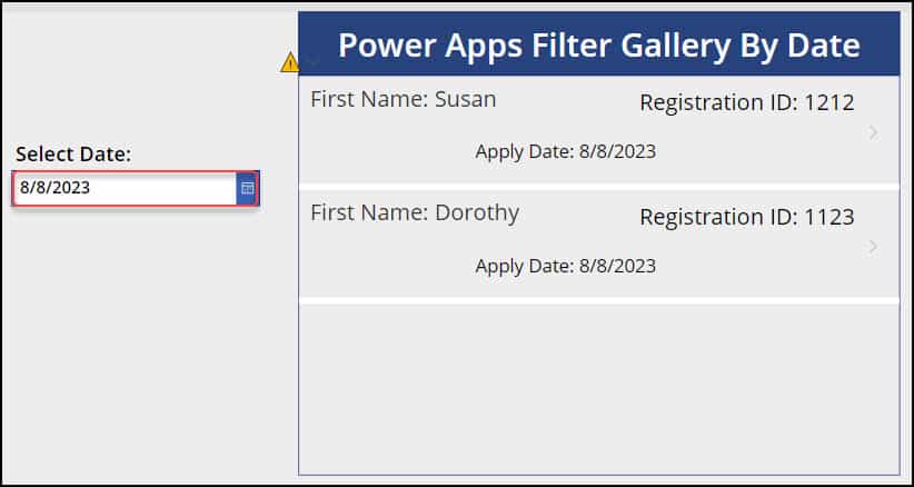 Power Apps filter gallery by date