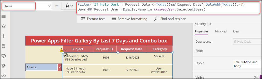 Power Apps Filter Gallery By Last 7 Days With a Combo box