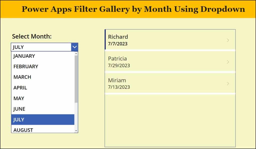 Power Apps Filter Gallery by Month Using Dropdown Control