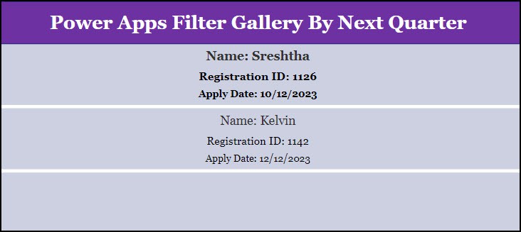 Power Apps Filter Gallery By Next Quarter