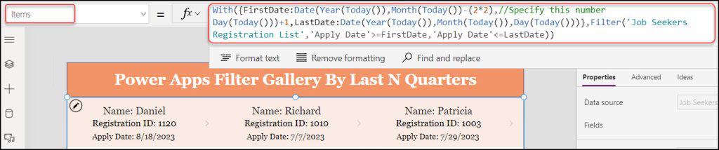Power Apps Filter Gallery By Previous N Quarters