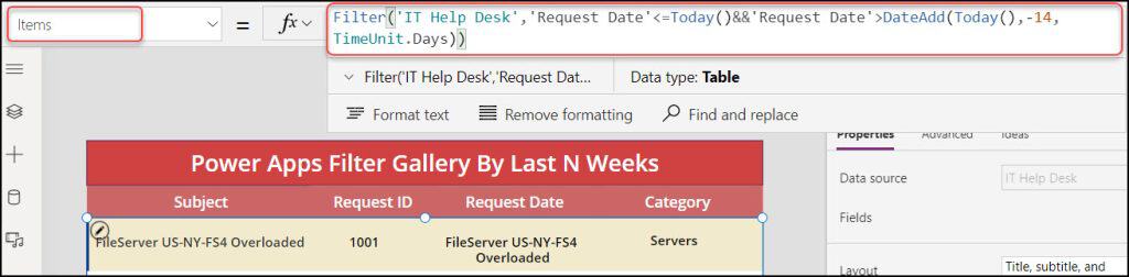 Power Apps Filter Gallery by previous N Weeks