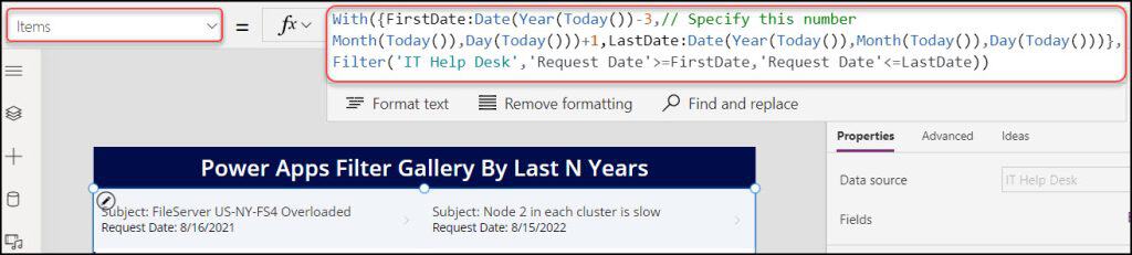 Power Apps Filter Gallery By Previous N Years