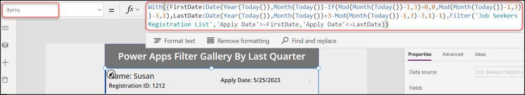 Power Apps Filter Gallery By Previous Quarter