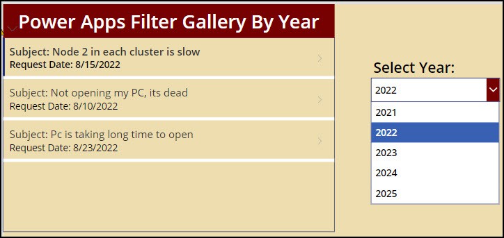 Power Apps Filter Gallery By Year