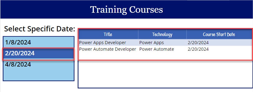 power apps filter list box selected date