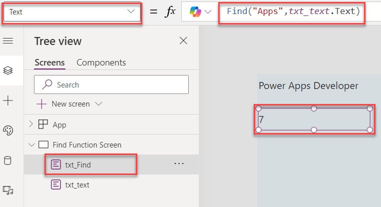 power apps find function