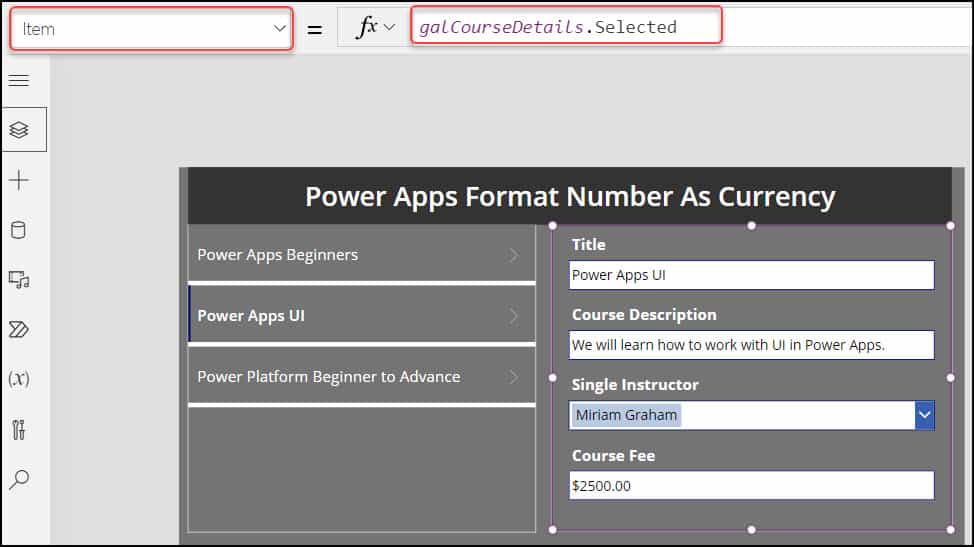 power apps format currency