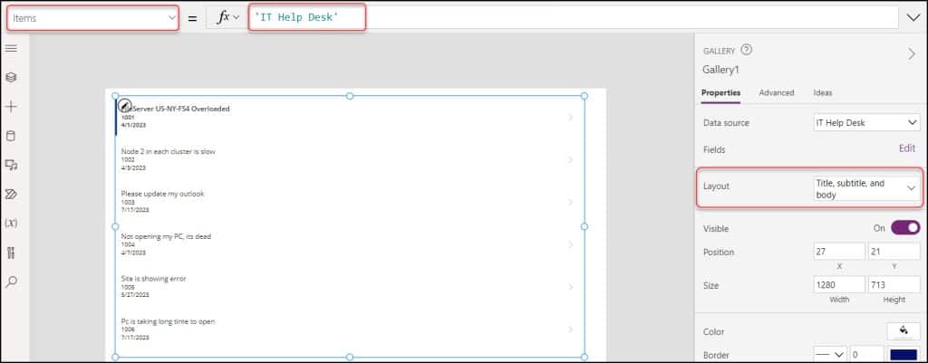 Power Apps Gallery Control Conditional formatting