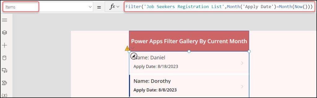 Power Apps Gallery Filter by Current Month