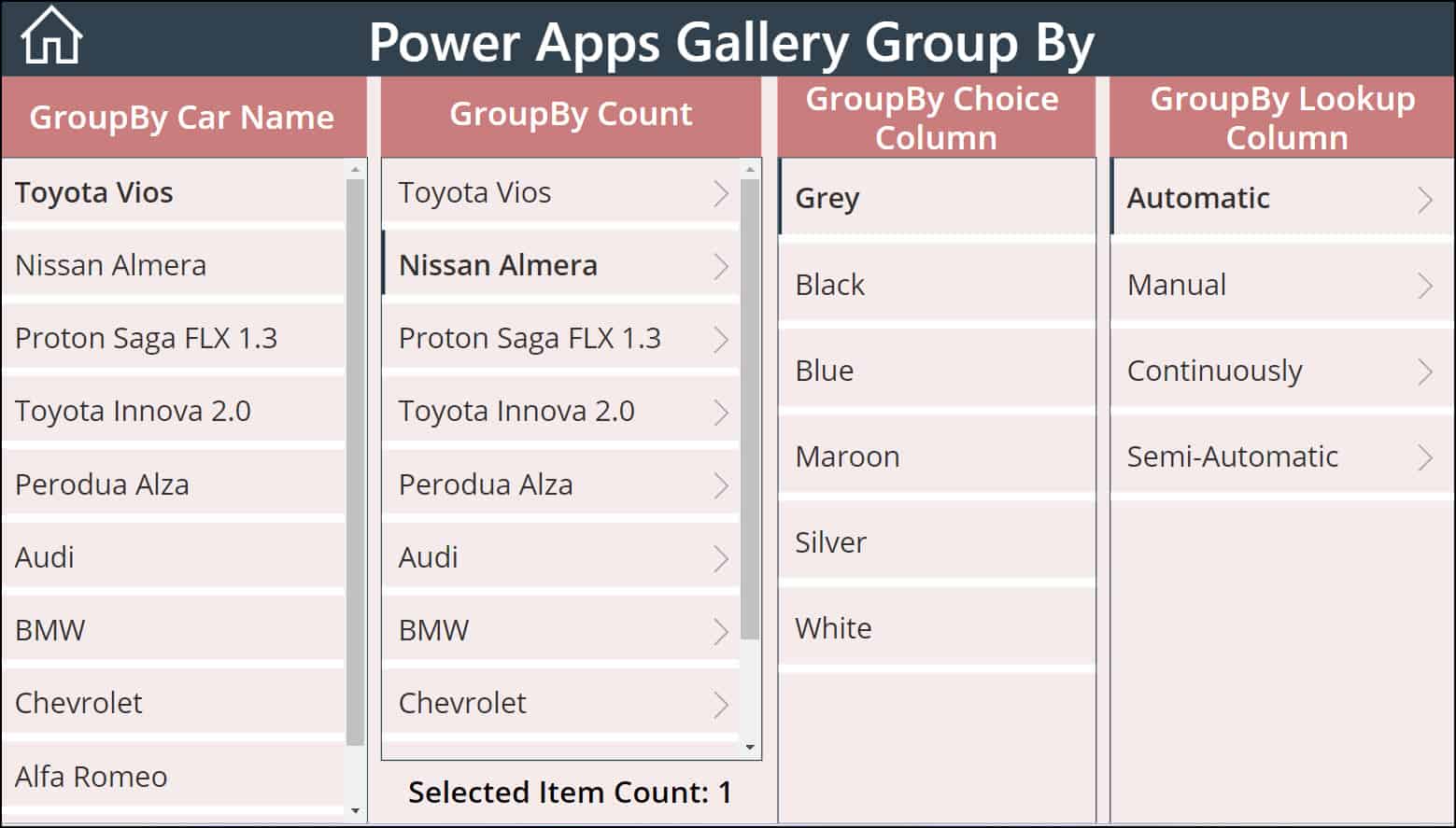 Power Apps Gallery Group By