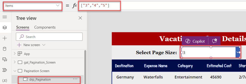 Power Apps Gallery Pagination using Dropdown