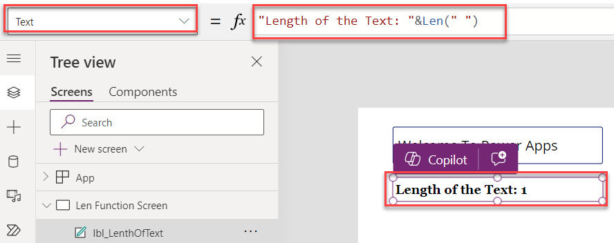 power apps get length of text