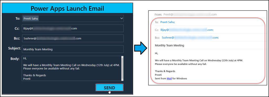 Power Apps Launch Email