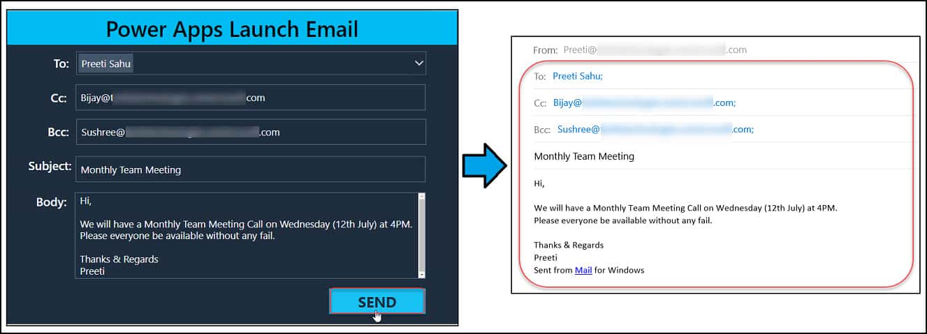 Power Apps Launch Email
