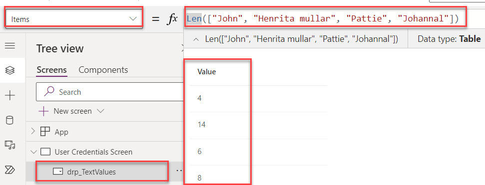 power apps length of text