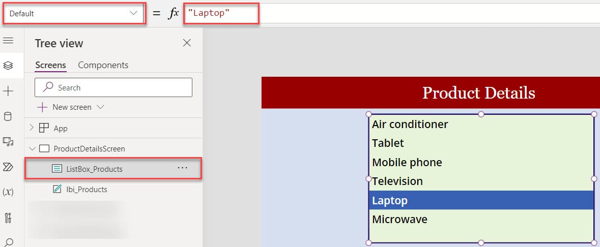 Set Power Apps List Box Default Value