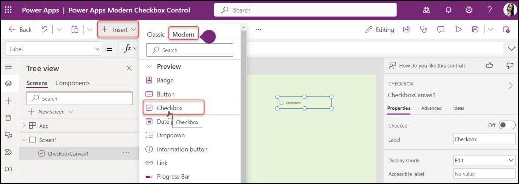 Power Apps Modern Checkbox Control