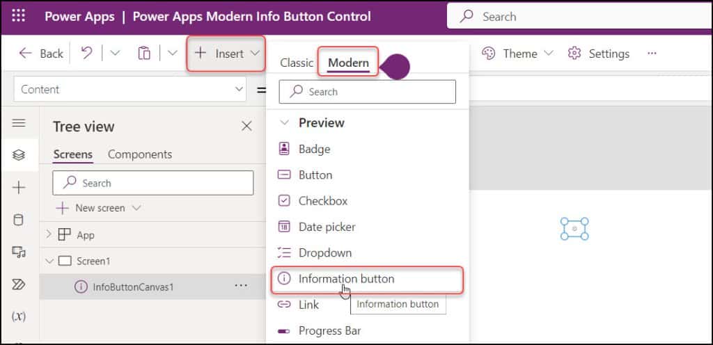 Power Apps Modern Information Button Control