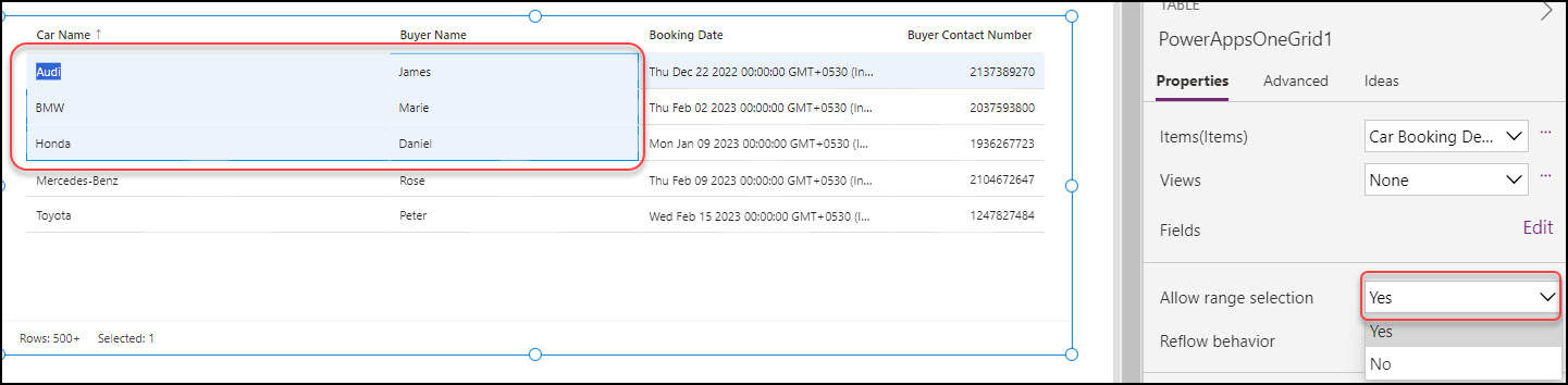 Power Apps Modern Table Control Properties