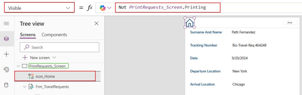 power apps print function to save as pdf