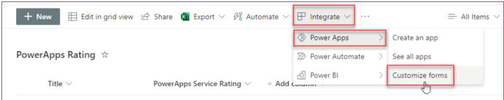 power apps rating control sharepoint list