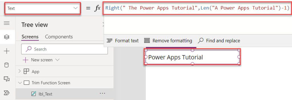 power apps remove first character from string