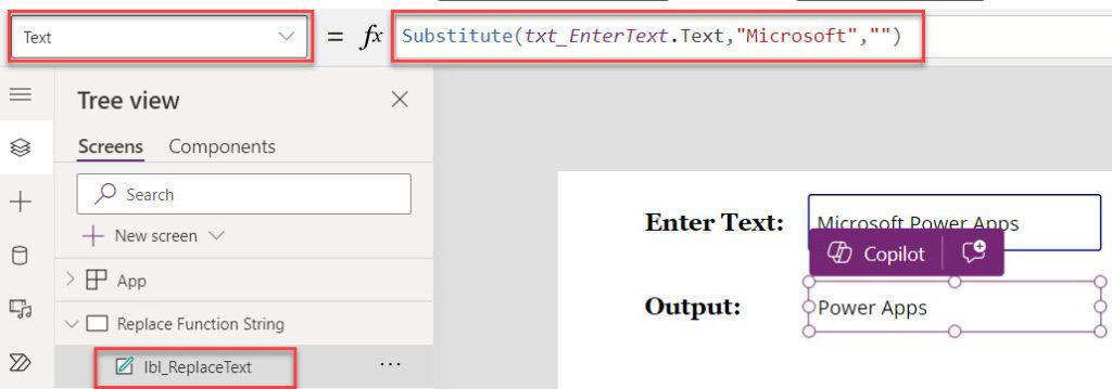 power apps remove text from string