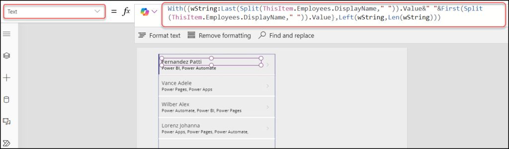 Power Apps Reverse User Name From SharePoint Person Column