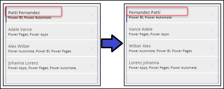 Power Apps Reverse User Name From SharePoint