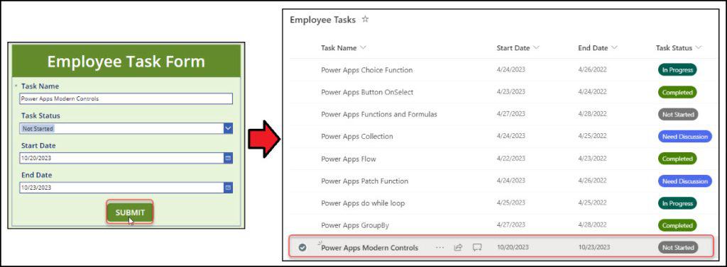 power apps save form to sharepoint list