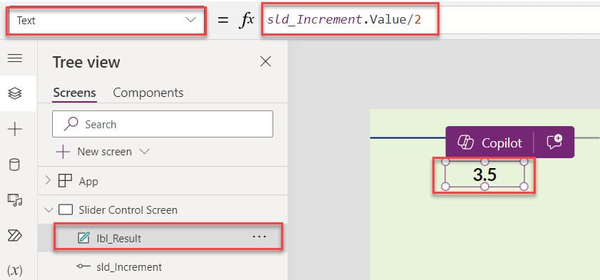 power apps slider increment