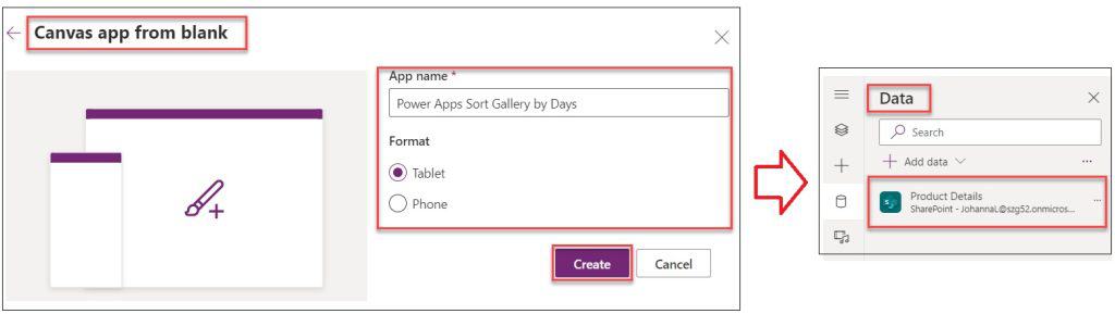 power apps sort gallery control by days