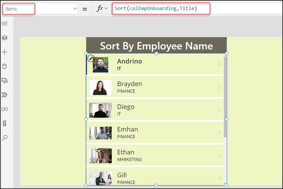 power apps sort