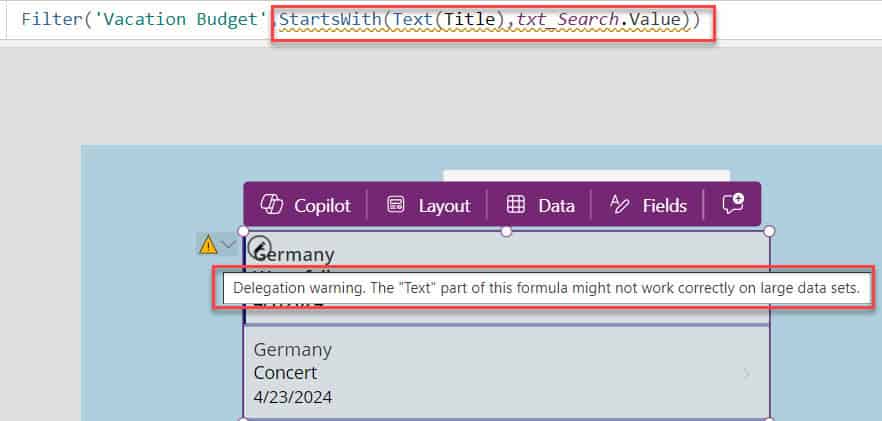 Power Apps StartsWith Delegation