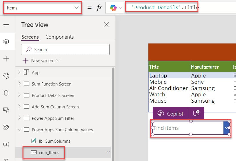 power apps sum column values