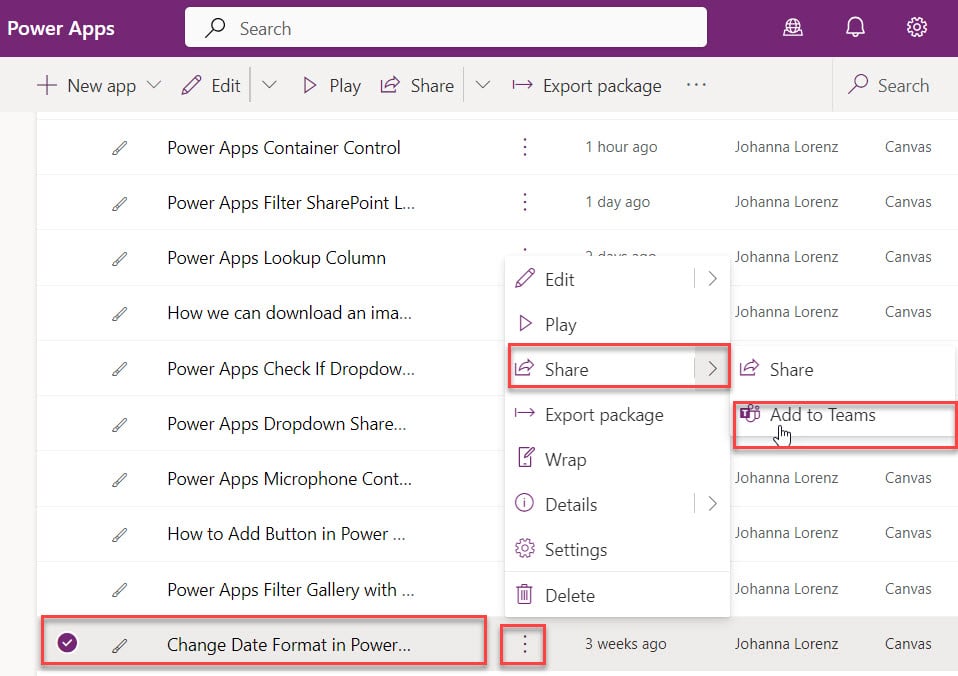 power apps teams