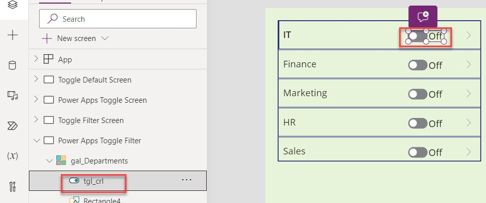 power apps toggle gallery
