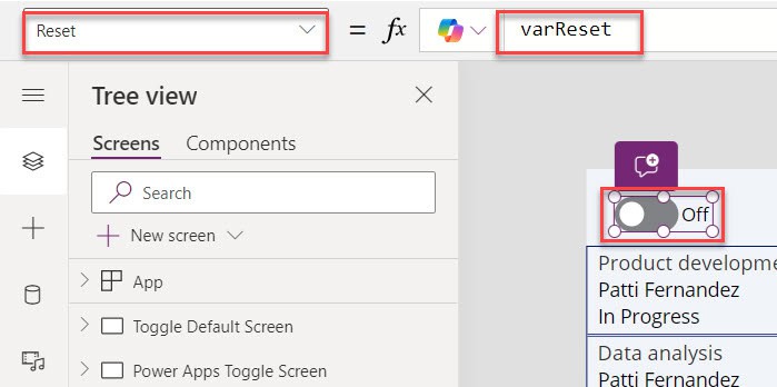 power apps toggle reset